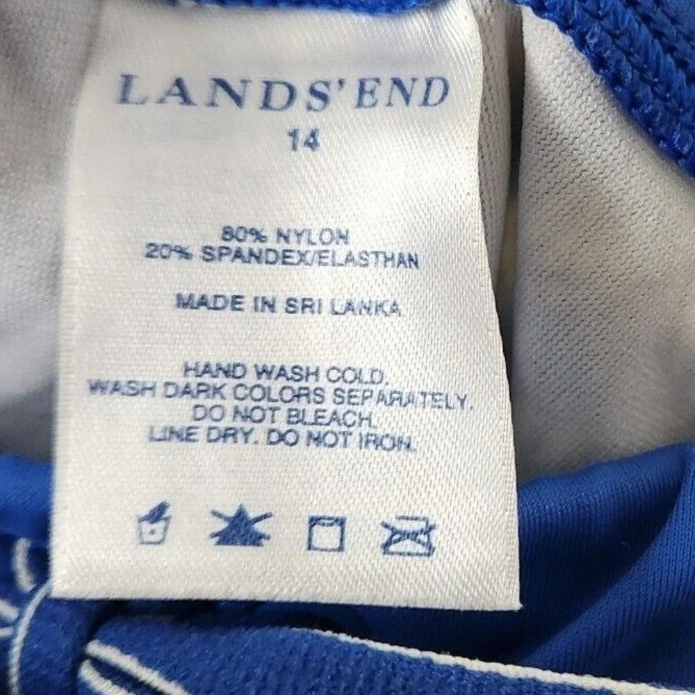 Lands' End Geometric Shell Print Bikini Swim Bottoms Womens 14 Blue White‎ Tie